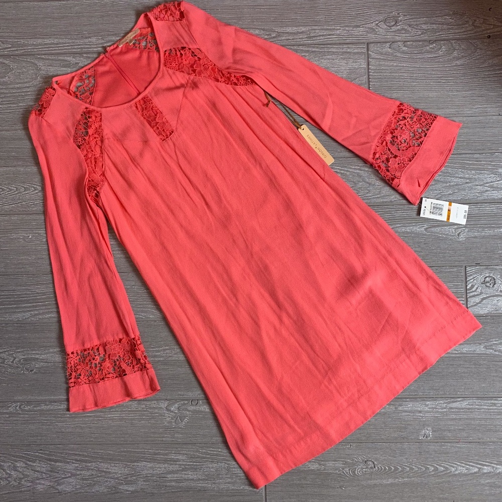 NWT Gibson Latimer Coral Pink Long Sleeve Dress, Autumn Road, Small